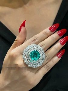 Bollywood Style CZ AD Silver Plated Indian Engagement Emerald Ring Jewelry Set - Picture 1 of 6