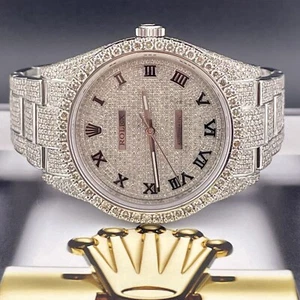 Rolex 39mm Oyster Perpetual 16ct Iced Out Roman Diamond Dial Men's Watch 114300 - Picture 1 of 10