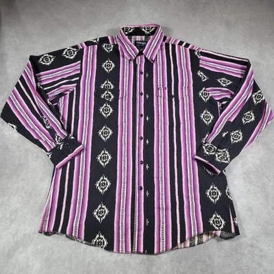 Vintage Wrangler Shirt Mens 16.5 34 Large Black Purple Western Aztec Cowboy Cut - Image 1 of 4