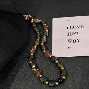Black Gold Crystal Beaded Phone Chain Women Fashion Wrist Hanging Rope Gifts - Photo 1 sur 4