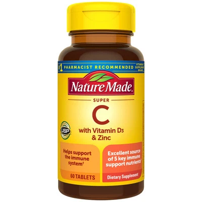 Nature Made Super C con Vitamina D3 Zinc Apoyo Inmunológico 60 Comprimidos Foto 1 de 4