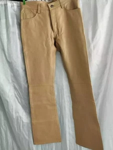 Men's Beige Premium Leather Pant. Real Soft Lambskin Leather Biker Jeans Pant 34 - Picture 1 of 6