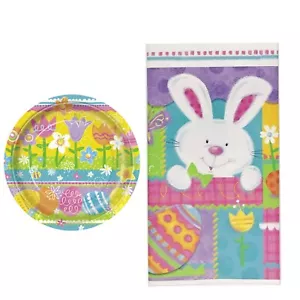 Easter Party Supplies Plastic Wipe Clean Table Cover Cloth 9" Paper Plates - Picture 1 of 8
