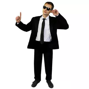 MENS BLACK SUIT SECRET AGENT COSTUME SPECIAL DETECTIVE SECURITY FBI FANCY DRESS - Picture 1 of 6