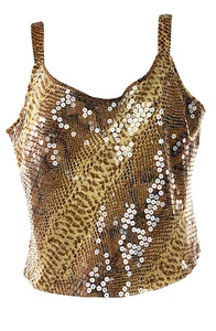 Vintage 90s Y2K Top Sequin Crop Cheetah Priny Sparkle M L - Picture 1 of 9