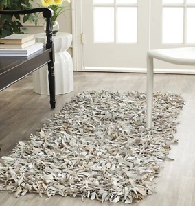 Safavieh Hand-Knotted White leather Shag Area Rug - LSG511C - Picture 1 of 16
