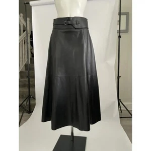 Massimo Dutti Leather Midi Skirt With Buckle And Splits Size UK 8 BNWT RRP £299 - Picture 1 of 6