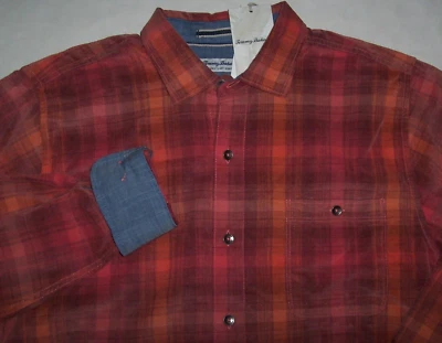 NWT Tommy Bahama COASTLINE CORD REDWOOD CHECK Plaid Shirt 2XLT Coral Corduroy - Image 1 of 4