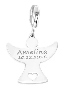 Schutzengel Charm, 925 Silber, Engel Anhänger mit Gravur, Namensschmuck - Bild 1 von 3