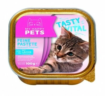 MY HAPPY PETS Katzenfutter feine Pastete mit Lachs 64 x 100g - Bild 1 von 4