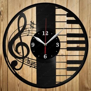 Modern Black Wall Clock 12 inches Silent Upcycled Vinyl Record Design - Picture 1 of 9