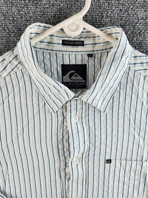 Quicksilver XXL Premium Series Blue Striped Seersucker Long Sleeve Button Up Men - Image 1 of 4