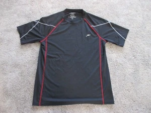 Speedo UV Block The Burn Men's Short Sleeve Stretch Shirt Black/Red Piping, Lg - Picture 1 of 7