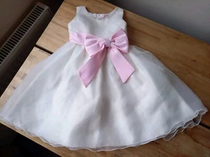 Pretty Lovely Pink Diamante Bow Cream Bridesmaid Tulle Layered Dress 3-4 yrs VGC - Picture 1 of 15