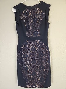 Abito vintage Adrianna Papell blu navy con inserto in pizzo guaina taglia 4 - Foto 1 di 6