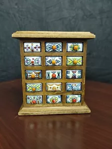 Collectible Beautiful Wooden Mini Chest w/15 Hand Painted Ceramic Drawers - Picture 1 of 7