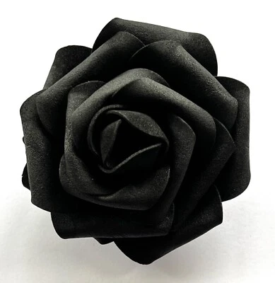 3" Jet Black Rose FOAM Flower Hair Clip Clip-On Pin-Up Wedding Bridesmaid - Image 1 of 2