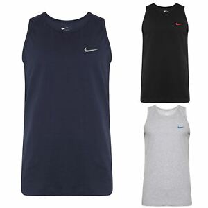 New Men's Nike Logo Vest Tank Top Sleeveless T-Shirt Singlet - Black Navy Grey
