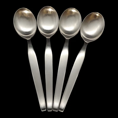 4 Noritake Fantasy Place Oval Soup Spoons - 7" 18-8 Stainless Steel Satin Japan - Image 1 of 4