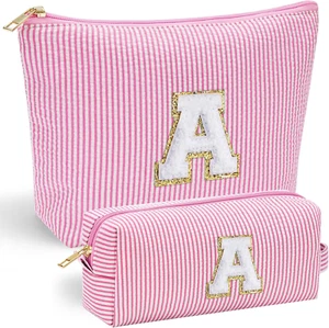 YOOLIFE Birthday Gifts | Personalized Initial Makeup Bag Pink Cosmetic Bag Trave - Picture 1 of 8