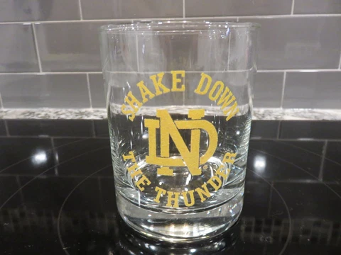 Notre Dame "Shake Down The Thunder" DOF Whiskey Rocks Glass Tumbler EUC Cover