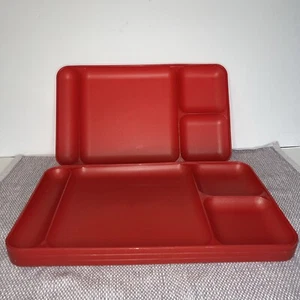 VINTAGE TUPPERWARE DIVIDED TRAYS 1535-3 RED 4 SECTION qty 4 LIGHTLY USED - Picture 1 of 9