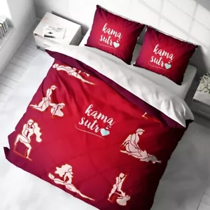 Monohome Kamasutra Passion Red 3D Cotton Sateen Duvet Cover Set - Picture 1 of 10