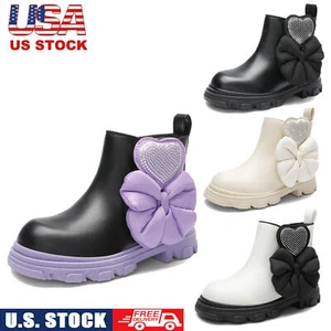 Kids Girls Chelsea Boots Side Zipper Interchangeable Youth Ankle Booties - Picture 1 of 9