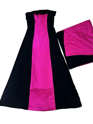 Vestido y estola de terciopelo largo vintage sin tirantes After Five para mujer talla 8 negro y rosa Foto 1 de 4