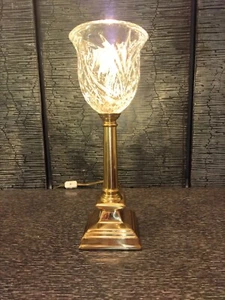 Brass & Glass Upright Table Lamp 14" Decorative Crystal Cut Shade/ Torch Design  - Picture 1 of 10