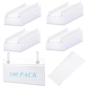 100 Pack 4 x 2.3 Inch Plastic Wire Shelf Label Holders, Clear Reusable Basket... - Picture 1 of 7