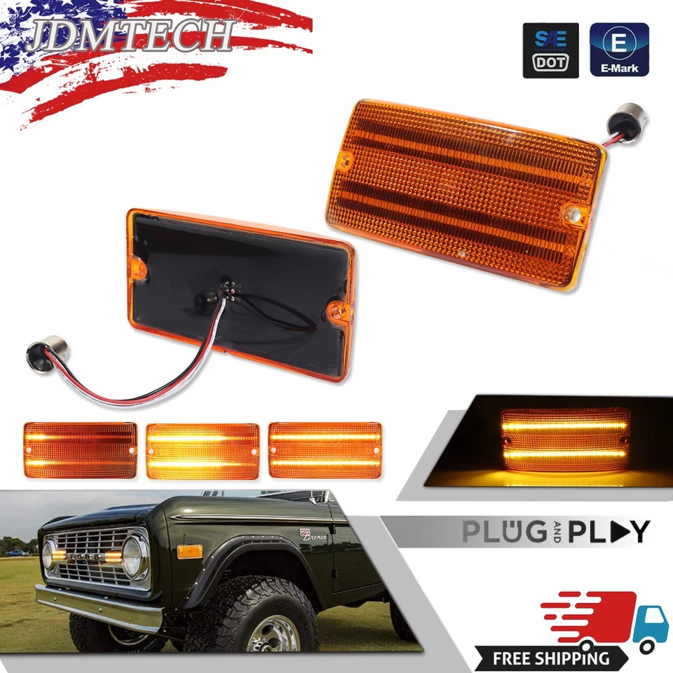Lámpara de señal LED DRL de parachoques secuencial ámbar para Ford Bronco 1969-1977 Foto 1 de 4