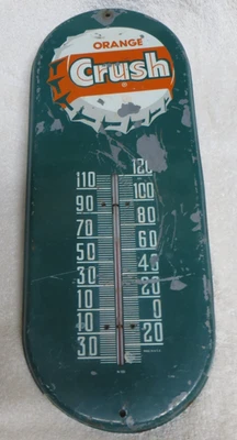 TERMÓMETRO DE METAL ORANGE CRUSH ORIGINAL DÉCADA DE 1950 - FUNCIONA MUY BIEN Foto 1 de 4