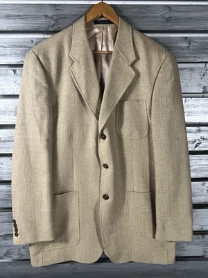 Vtg  Ralph Lauren Blazer Mens 44L Beige 100% Silk Sport Coat Jacket 3 Button 90s - Image 1 of 4