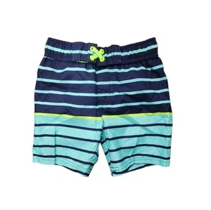 Cat & Jack 4T Navy and Aqua Striped Kids Swim Shorts - Picture 1 of 3
