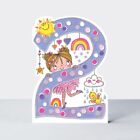 Geburtstagskarte - Mädchen Kinder - 2. Geburtstag Alter 2 Regenbögen - gestanzt - Sternsprünge 