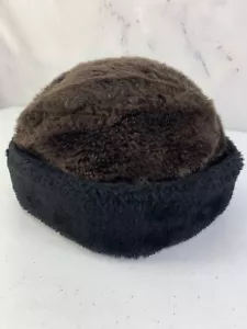 Vintage 50s Hat Faux Fur Ear Warmer Cap Womens Russian Style Brown Black - Picture 1 of 16