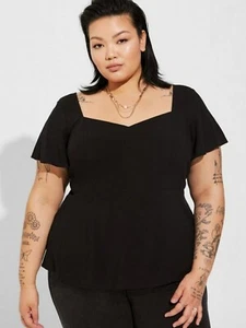 Torrid Gorgeous Black Sweetheart Flutter Sleeve Peplum Top Plus Size 1X, 14/16 - Picture 1 of 5