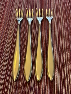 4 Dirigold Dirilyte Goldware REGAL Flatware Cocktail Seafood Forks 6-1/8” - Image 1 of 4