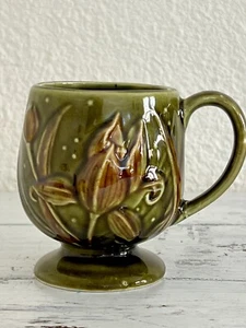 Vintage Japan Green & Brown Harvest 50's-60's Stemmed Coffee Mug Noritake MCM - Picture 1 of 11