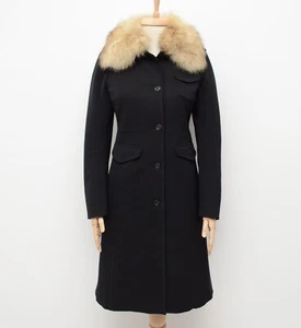 Women's Prada Black Coat Fox Fur Jacket Size IT 38 US2-4 ~XS Made in ITALY! - Picture 1 of 22