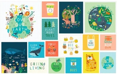 Dashwood Studios Save The Planet Bee Sea Forest Wild Plastic Cotton Fabric Panel - Image 1 of 3