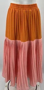 Molo Teens Tangerine/Pink Color Block pleated Maxi Skirt sz 15/16 NWT - Picture 1 of 4