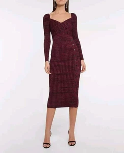 NEW Self-portrait Ribbed Knit Midi Dress Red & Black Large - Picture 1 of 6