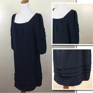 Thakoon Damen Größe 8 Dunkelblau 100 % Seide Taschen Falten U-Ausschnitt 2-lagig Kleid - Bild 1 von 8