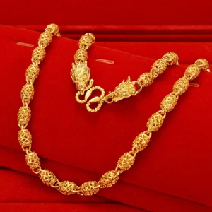 22K 23K 24K Thai Baht Gold Men's Faucet Hollow Dragon Bone Chain 60cm - Picture 1 of 5