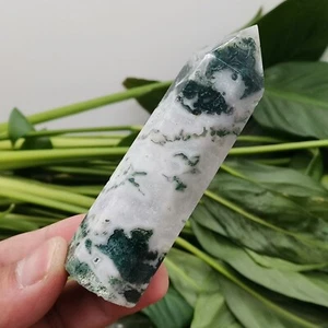1 pz Obelisco Cristallo Agata Acquatica Naturale Obelisco Quarzo Bacchetta A punta Reiki Guarigione 60g+ - Foto 1 di 14