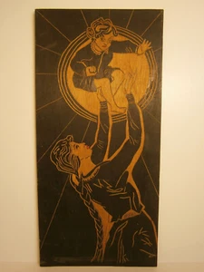 Happy Mother & Daughter Vtg Hand Carved Wooden Picture Child Girl Woman Painting - Picture 1 of 12