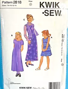 Patrón de costura Kwik talla 2818 Vestidos para niñas 7-14 - Imagen 1 de 6