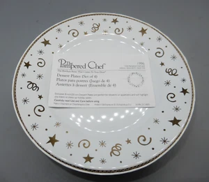 PAMPERED CHEF Gold swirl on white Dessert Plates Set 4pc 1996 Retired NEW - Picture 1 of 5